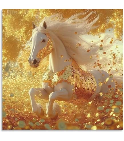 ルアーン・マニング　馬の絵画 白フレーム付き Amazon.co.jp: 海に飛び跳ねる7匹の走る馬、ウォールポスター - Vastu