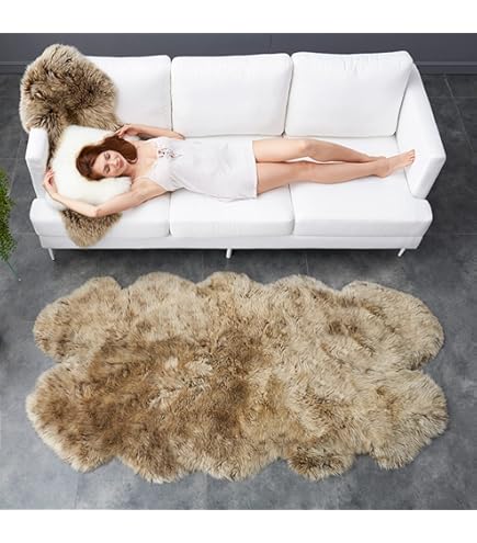 ムートン　ラグ　敷物　シープスキンマット　クリーム色 羊毛ラグ 長方形 Amazon｜ムートンラグ 天然大判本物の毛皮 ラグムートン マット