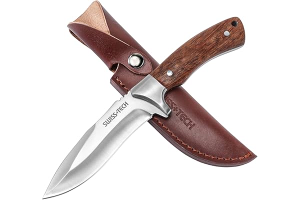 SWISS+TECH シースナイフ フルタング構造 天然ウッドハンドル 全長25cm シース付き 薪割り 釣り 登山 キャンプ キャンピング サバイバル アウトドアナイフ