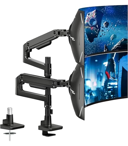 Amazon.co.jp: モニターアーム デュアル 上下2画面 ロングポール 17