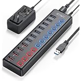 JESWO USBハブ 電源付き USB3.0ハブ 7ポートの 拡張+ 4充電ポート セルフパワー USB Hub 5Gbps高速データ伝送 USB3.0 拡張 独立スイッチ付き 12V3A ACアダプタ付き Android/Windows/MacB