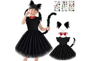 [Goreson] 猫 コスプレ 黒猫 コスプレ 子供 ハロウィン 仮装 女の子 キッズ7点セット 子ども 可愛い 着脱簡単 90~130cm ブラック