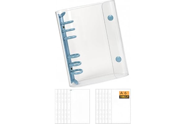 PERZUMI シール帳 女の子 透明 a6 バインダー 6穴 大きめ 196x132mm はがせる 詰め替え ポケットリフィル10枚付き シール収納 推し活グッズ (ブルー）