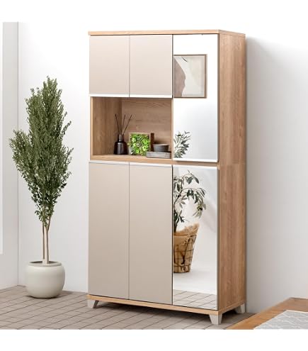 Amazon｜シューズボックス 下駄箱 ハイタイプ 幅75cm ホワイト 木目調