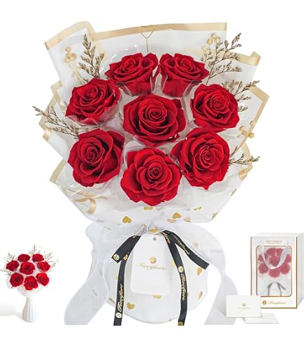 10本ダークレッドバラブーケ　プレゼント お祝い 枯れない花 永生薔薇特別な人へ Amazon｜結婚記念日 バラ 花束 10周年 10年 枯れない プリザーブド