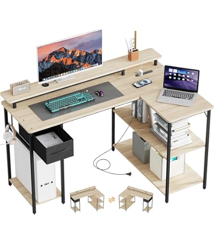 Amazon | FLEXISPOT l字デスク ㍶デスク FD19 デスク 収納付き