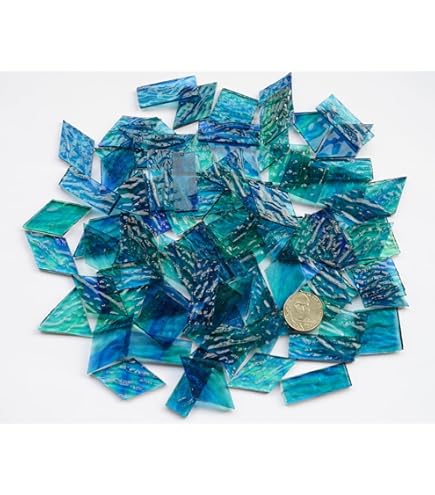 250PCS Iridescent Cobalt Blue Glass Mosaic Tiles - 0.59" Square For Art & Craft Projects (1.1 LB Total)