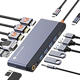 NOVOO 14-in-1 USB-C HDMI ハブ 8K@30Hz 4画面モード デュアル 4K@60Hz 40cm延長ケーブル 収納型 ドッキングステーション【DP+2 HDMI+VGA+4 USB+USB C 5Gbps+PD 100W急速充電+SD+TF+RJ45+3.5mmオーディオ+マイク】 NEC/Dynabook/iPhone 17