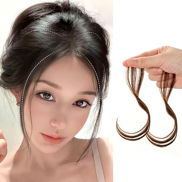 Amazon.co.jp: Aisiqueensウィッグ前髪 人毛 2ピース/セット