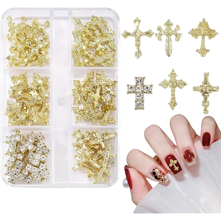 Amazon | ネイルパーツ 十字架 40個セット 3D 立体 大きめ キラキラ