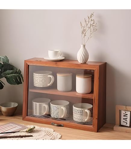 Amazon｜木製キャビネット、ガラス扉付きマグカップディスプレイ