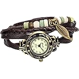 JewelryWe 腕時計 ブレスレット レザー ウォッチ アンティーク風 編み