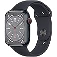 Apple Watch Series 8 GPS + Cellularモデル、45mmケース ミッドナイトアルミニウムケースとミッドナイトスポーツバンド レギュラーを組み合わせたスマートウォッチ。フィットネストラッカー、血中酸素ウェルネスアプリと心電