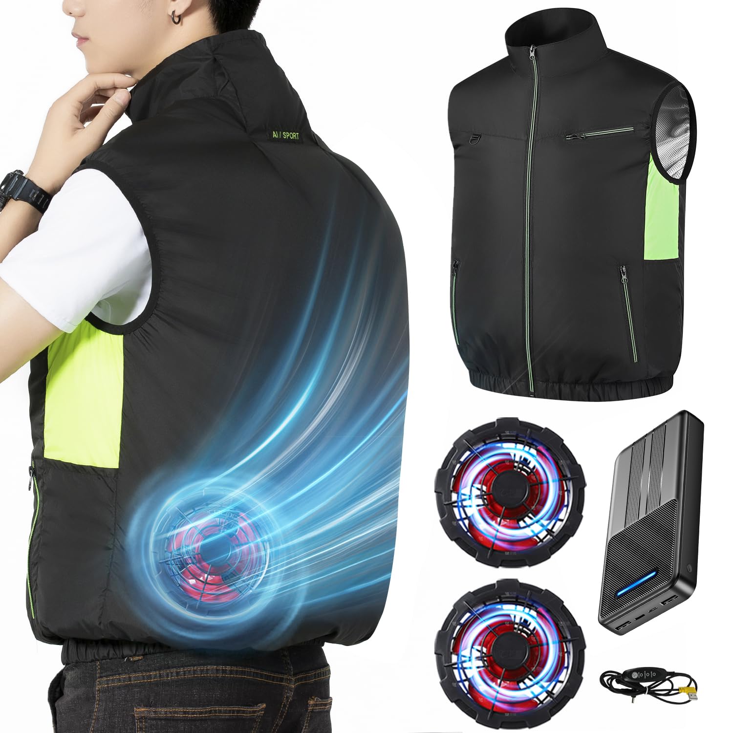 [Noraui] 【2026暴風ファン & 40800mAh大容量バッテリー】 空調作業服 バッテリーファンセット ファン付きベスト 作業用 ジャケット 空調ウェア 空調扇風服 冷却 3段階風量調節 7.4V出力対応 UVカット 撥水加工 男女兼用 - 1