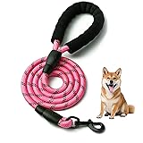 TJT 犬 リード 持ちやすいスポンジ取っ手 小型犬 中型犬 大型犬用リード しつけ 訓練 伸縮 軽量 丈夫 夜間 反射 (ピンク)