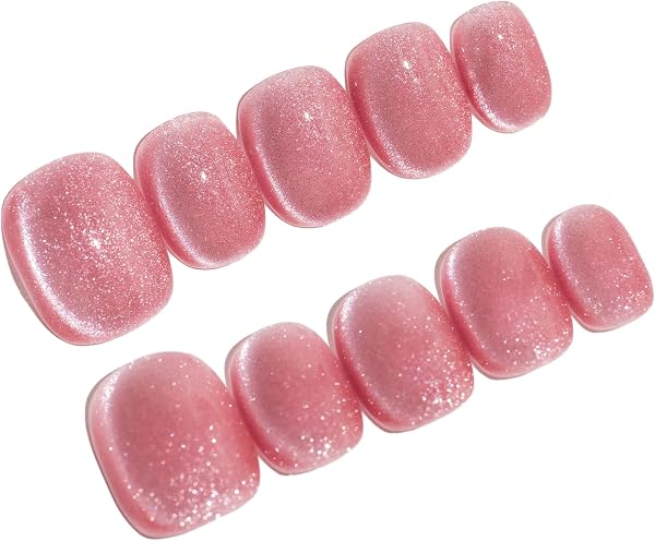 Sun&Beam Nails Handmade Short Nail Tips, Slightly Short, Round, Solid, Fushia Pink, Cat Eye, Magnet, Popular, Stylish, Cute, False Nails, 10 Pieces (#98 M) - 1