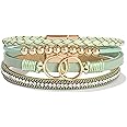 Boho Wrap Bracelets Leather Cuff Bangle Beaded Bracelets for Women Stackable Infinity Bracelets Jewelry with Magnetic Clasp