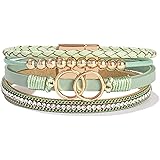 Boho Wrap Bracelets Leather Cuff Bangle Beaded Bracelets for Women Stackable Infinity Bracelets Jewelry with Magnetic Clasp