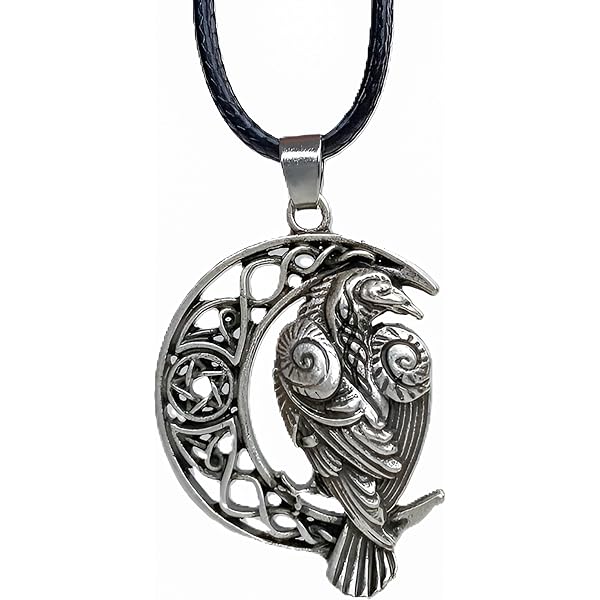 Viking Moon Crescent Bird Necklace - Crow Raven Animal Pendant Nordic Amulet Jewelry For Men & Women