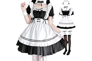 [GEAHOL] メイド服 コスプレ 10点セット ショート丈 コンカフェ メイドコスチューム 男女兼用 S-3XL 女装 ハロウィン 仮装 | ストッキング付きの豪華10点フルセットで届いてすぐに本格的なコーデが完成。柔らかく肌触りの良い生地と適度