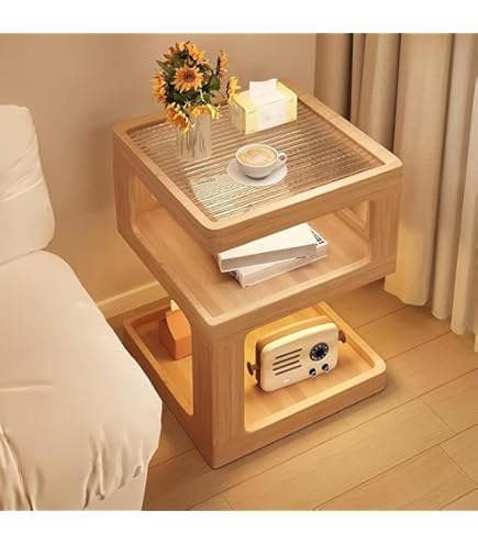 Amazon.co.jp: ナイトテーブル ガラス天板 ベッドサイドテーブル 3段