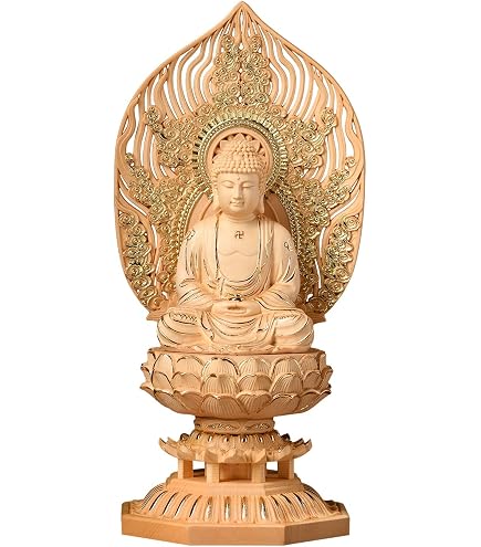 Amazon｜仏像 木彫り 光背仏像：釈迦如来 仏壇仏像 祈る 厄除け 柘植の