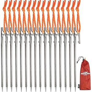 Soomloom ペグ チタン製 固定ロープ付き テント用 タープ用20㎝ 4本/8本/16本セット