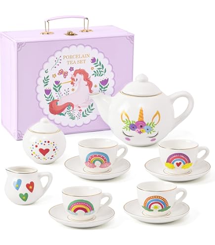 Porcelain Tea Set for Girls - White & Floral Tea Party Set