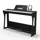 Rhymo 電子ピアノ 88鍵 アップライト型 木製スタンド一体型｜本格ハンマーアクション＆トリプルペダル｜美しいオークベージュ仕上げ｜ダブルヘッドホン出力で二人練習可能｜付属ヘッドホン&楽譜台で即開封即演奏