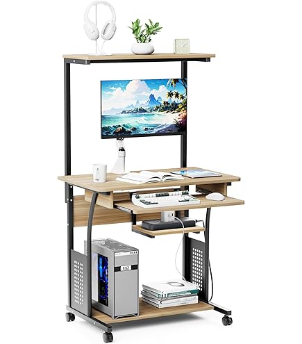 Amazon | シグマAPO パソコンラック、ダブルスライドテーブル付き