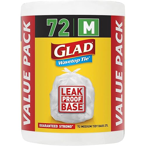 Glad Wavetop Tie Kitchen Tidy Bags, 72 Medium Garbage Bags, Medium Size Fits 27L Bin, 72 Count