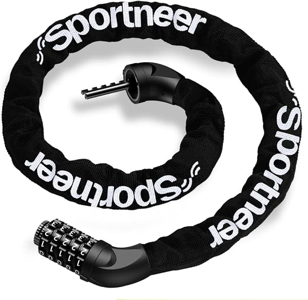 Sportneer 自転車 鍵 チェーンロック ダイヤル ロック 80cm/100/110/120cm/150cm/180cm 5桁ダイヤル式 ワイヤー自転車鍵 6mm カギ不要 ナンバーロック自由設定 日本語取扱説明書付き - 1