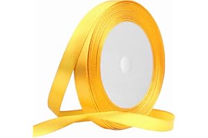 10mm黄色いリボン、23メートル サテンリボン 10mm DIYクラフト、ギフトラッピング、クリスマスツリー、結婚式や誕生日の装飾用サテン