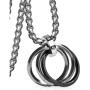 [Freate] メンズネックレス ステンレス シンプル シルバー (3連リング)