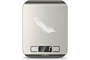 Ultrean キッチンスケール 5kg デジタル はかり 表面防水 1g単位 LCD ディスプレイ 電子 測り 計量器 料理 調理 お菓子作り 薄い 風袋引き機能（電池付属）