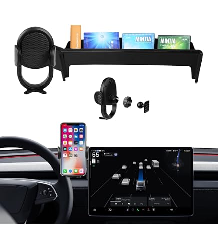 Topfit Phone Mount For Tesla Model 3 & Y - Screen Clip Holder With Magnetic Phone Holder & Sunglasses Storage Case