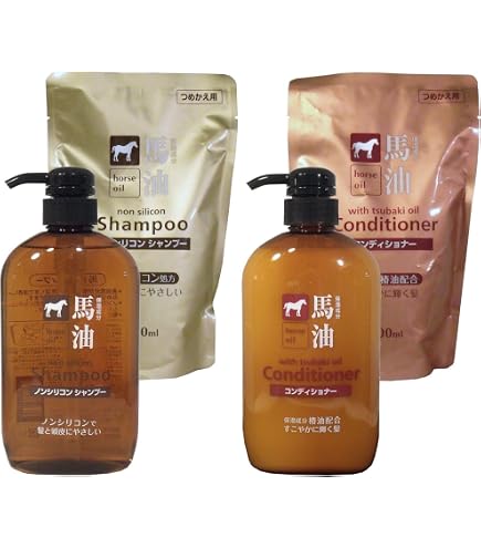 Amazon | 熊野油脂 馬油シャンプー & コンディショナー 保湿成分,高 各
