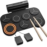Donner 電子ドラム ロールアップ ポータブルドラム スピーカー内蔵 2WAY給電 MIDI 録音機能 デモ12曲 9リズム フットペダル スティック オーディオ&USBケーブル 日本語取扱説明書 初心者 子供 DED-20 (ブラック)