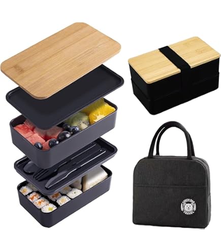 Amazon | 【竹繊維製】おしゃれな二段式弁当箱 1200ml｜電子レンジ対応