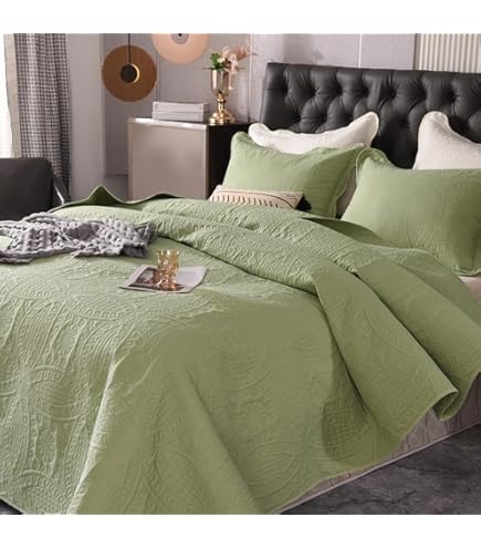 Amazon｜ベッドスプレッド コットンキルト3点セット クイーンサイズ