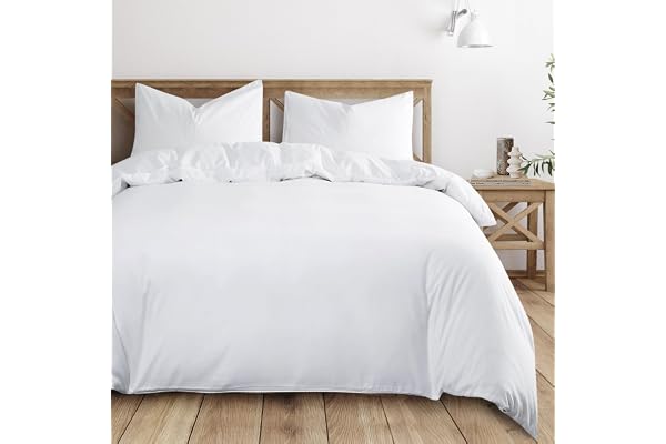 Wake In Cloud Wake In Cloud - White Quilt Cover Set, 1000TC Ultra Soft Microfiber Doona Cover Bedding Set in Solid Plain Color (3pcs, Queen Size)