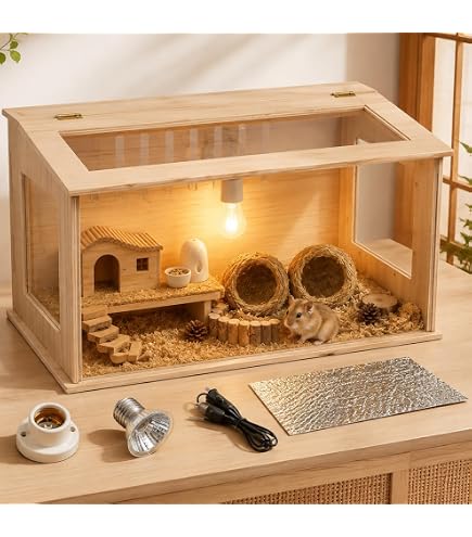 Amazon | 【広々大空間】ハムスターケージ 木製 大型 2段式 小動物用