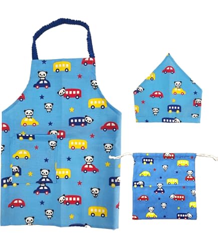 アンパンマン エプロン 青色ストライプ 他2点エプロンセット