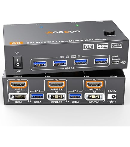 Amazon.co.jp: 8K@60Hz USB 3.0 DisplayPort KVM スイッチ デュアル