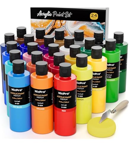 Aazon.co: Nicpro White Large Acrylic Paint Set (69 Oz, 2040 L) Rich Art Painting Supplies Non