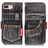 YUYIB iPhone6 Plus/iPhone 6s Plus/iPhone 7 Plus/iPhone 8 Plus ケース 手帳型 本格デニム ジーンズ ストラップホール カード収納 スタンド機能 マグネット 衝撃吸収 ブランド 携帯カバー 