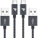 Rampow Micro USB ケーブル【1M/2本組/保証付き/黒】 2.4A急速充電ケーブル 高速データ転送 7000+回の曲折テスト 高耐久編組ナイロンケーブル Sharp Aquos/Sony Xperia/Fujitsu Arrows/Asus ZenFone/Samsung Galaxy 多機種対応 Android スマホ 充電ケーブル マイクロusbケーブル