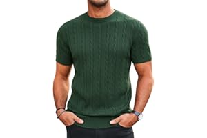 Runcati Mens Knit Short Sleeve T Shirts Casual Crewneck Slim Fit Shirt Cable Knitted Stretch Pullover Tees