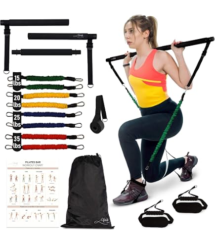Viajero Pilates-Bar-Set Für Zuhause – Mit 2 Latex-Widerstandsbändern, 3-teilig, Tragbares Ganzkörpertraining