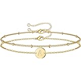 Gold Initial Bracelets for Women Girls, Dainty 14K Gold Filled Layered Beaded Letter Initial Bracelet Personalized 26 Alphabe